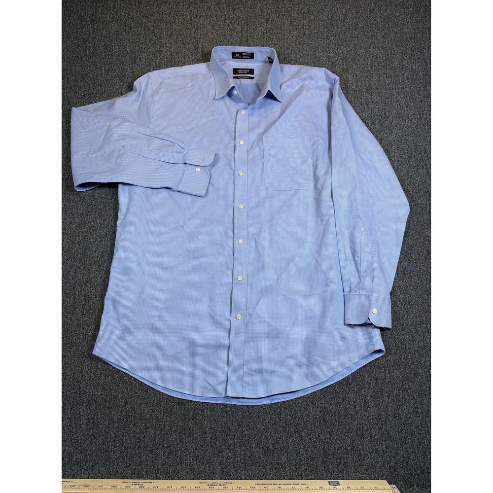 Nordstrom Mens Shop Smartcare Blue Micro Check Dress Shirt 16.5 34 Traditional